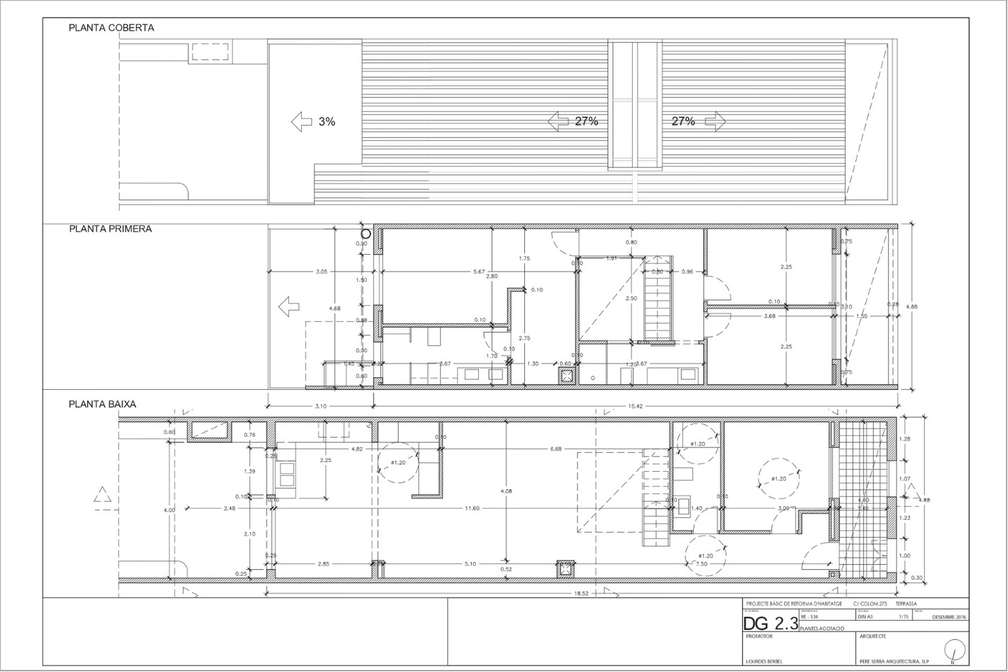 Pere Serra Arquitectura. Reforma d'habitatge unifamiliar entre mitgeres a Terrassa.